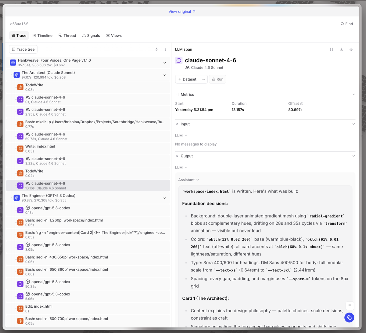 Braintrust trace view — interactive span tree